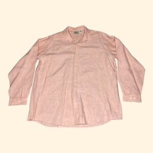 Vintage LL Bean Mens XL Reg Salmon Pink 100% Linen Long Sleeve Button Down Shirt